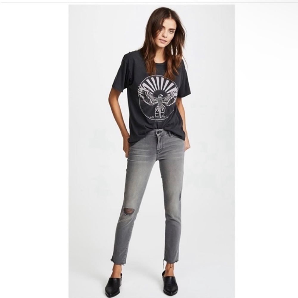 MOTHER Looker Ankle Fray Jean Last Chance Saloon Gray Distressed Sz 27